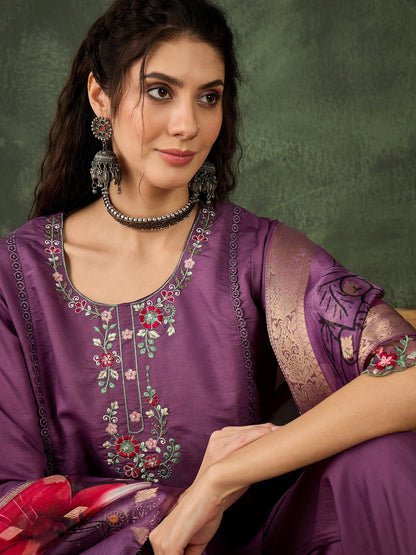 Roop Lavender Solid Silk Blend Straight Suit With Dupatta - FitVibe Fashion