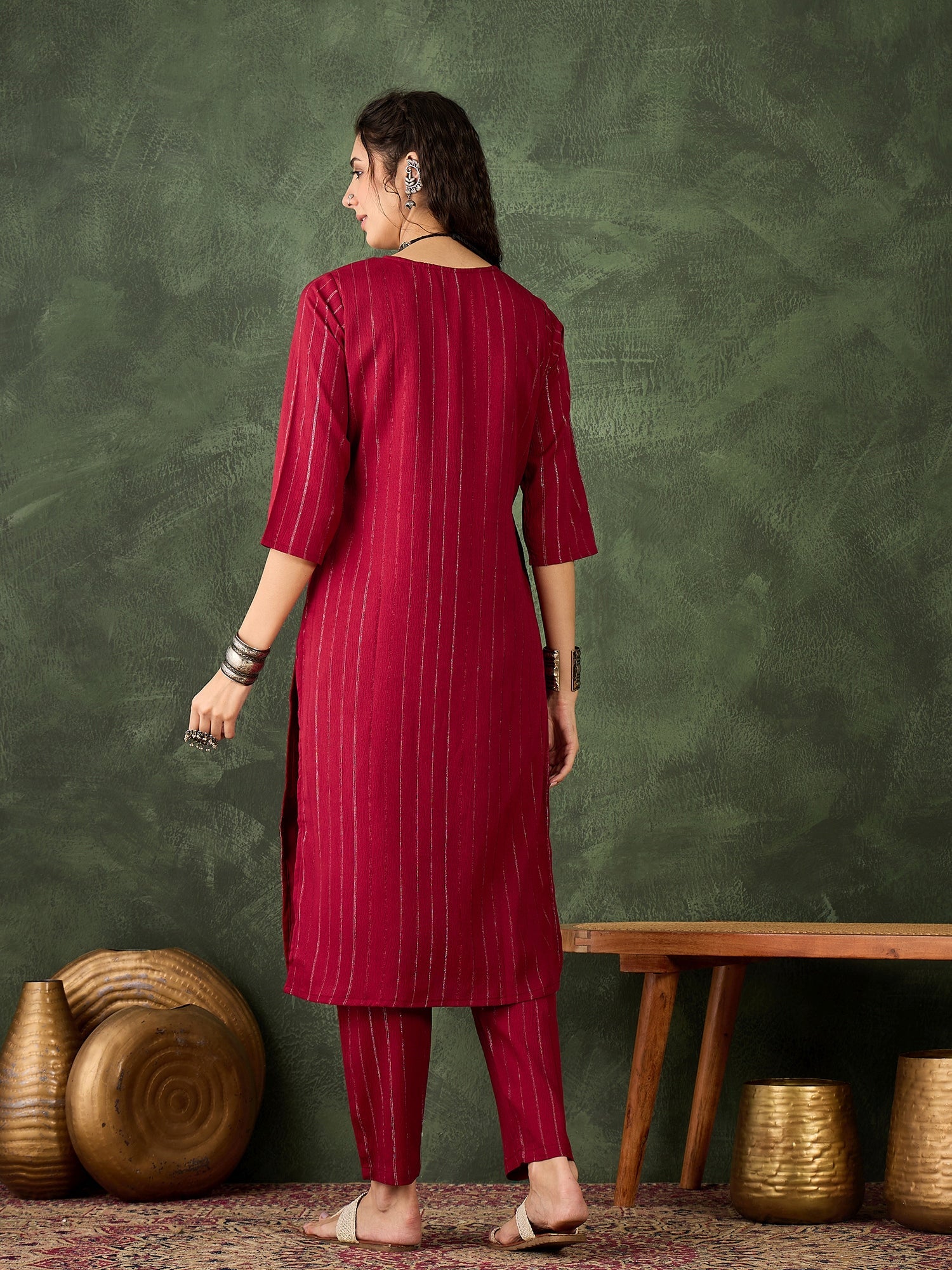 Samara Women's Office, Festive Wear Maroon Straight Kurta & Pant, Co-ord Set - FitVibe Fashion