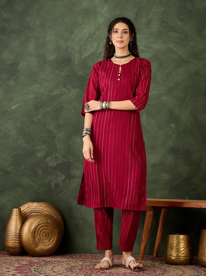 Samara Women's Office, Festive Wear Maroon Straight Kurta & Pant, Co-ord Set - FitVibe Fashion