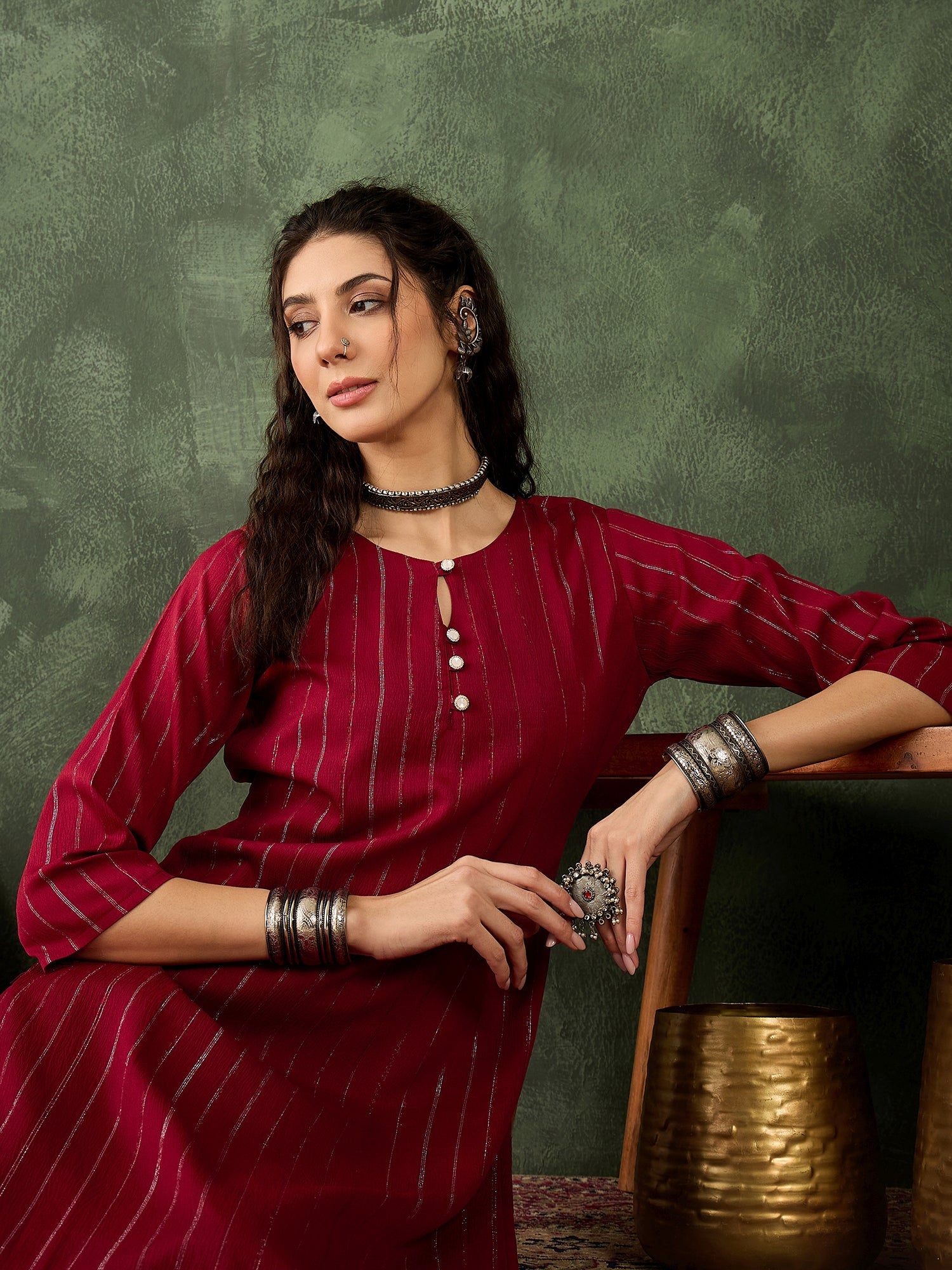 Samara Women's Office, Festive Wear Maroon Straight Kurta & Pant, Co-ord Set - FitVibe Fashion