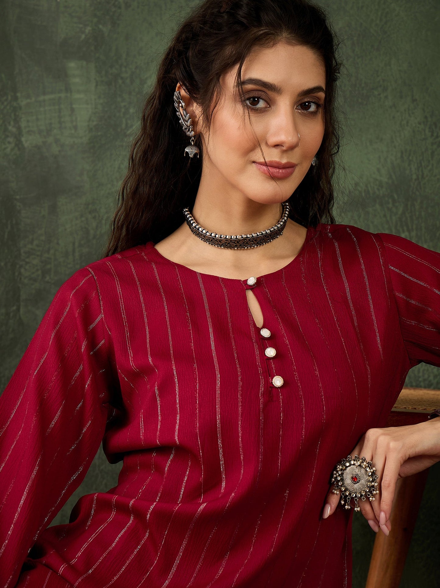 Samara Women's Office, Festive Wear Maroon Straight Kurta & Pant, Co-ord Set - FitVibe Fashion