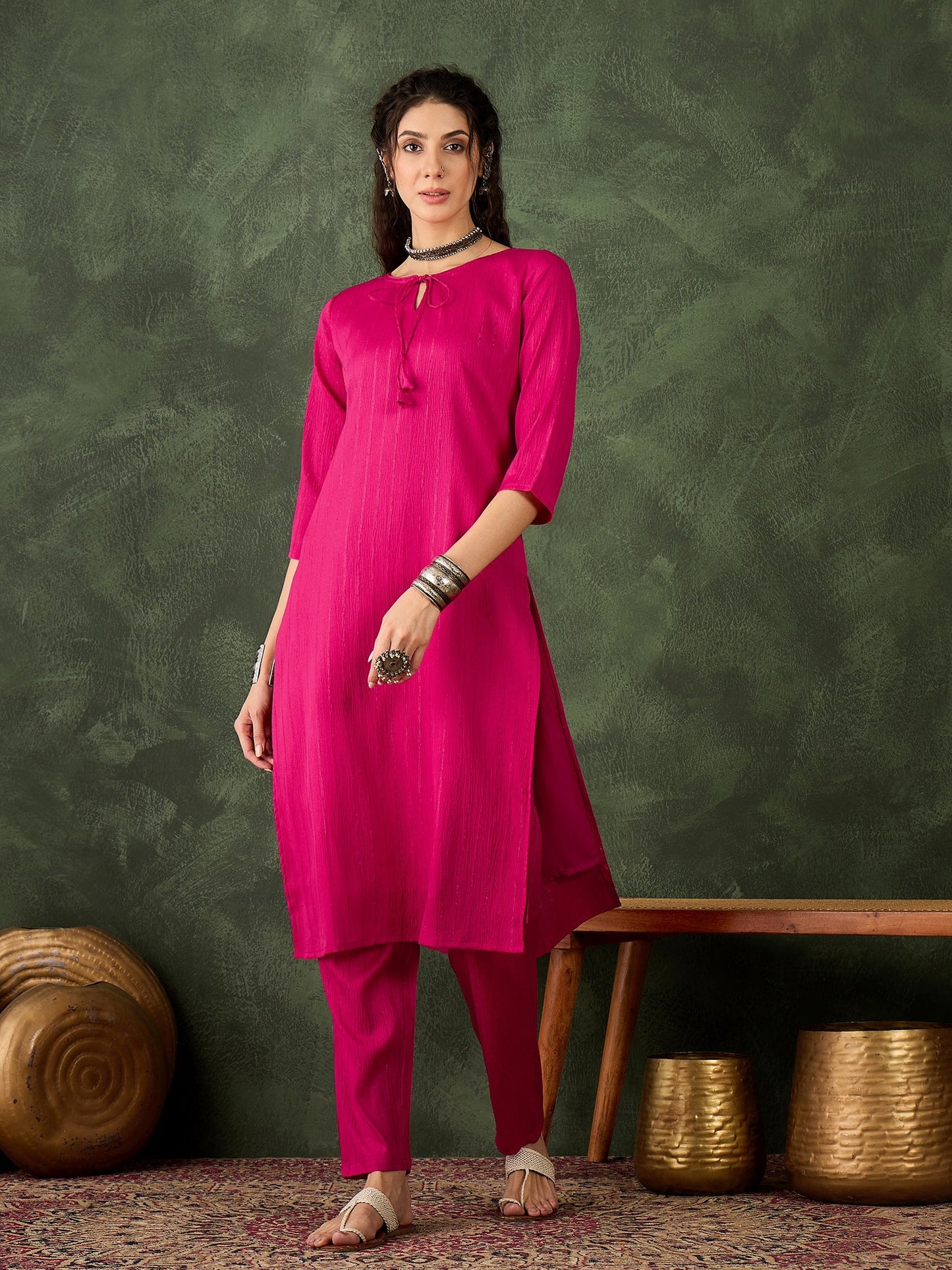 Samara Women's Office, Festive Wear Rani Straight Kurta & Pant, Co-ord Set - FitVibe Fashion