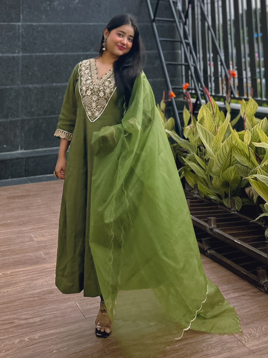 Ruby Petal Mehndi Kalidaar Festive Anarkali Set Suits - FitVibe Fashion