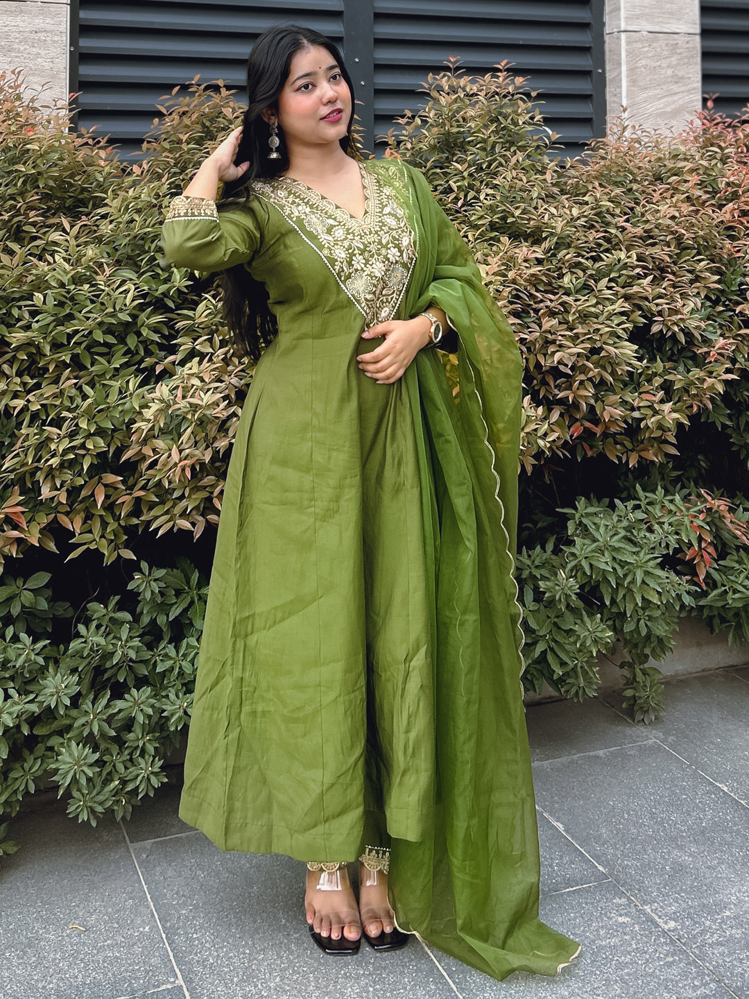 Ruby Petal Mehndi Kalidaar Festive Anarkali Set Suits - FitVibe Fashion