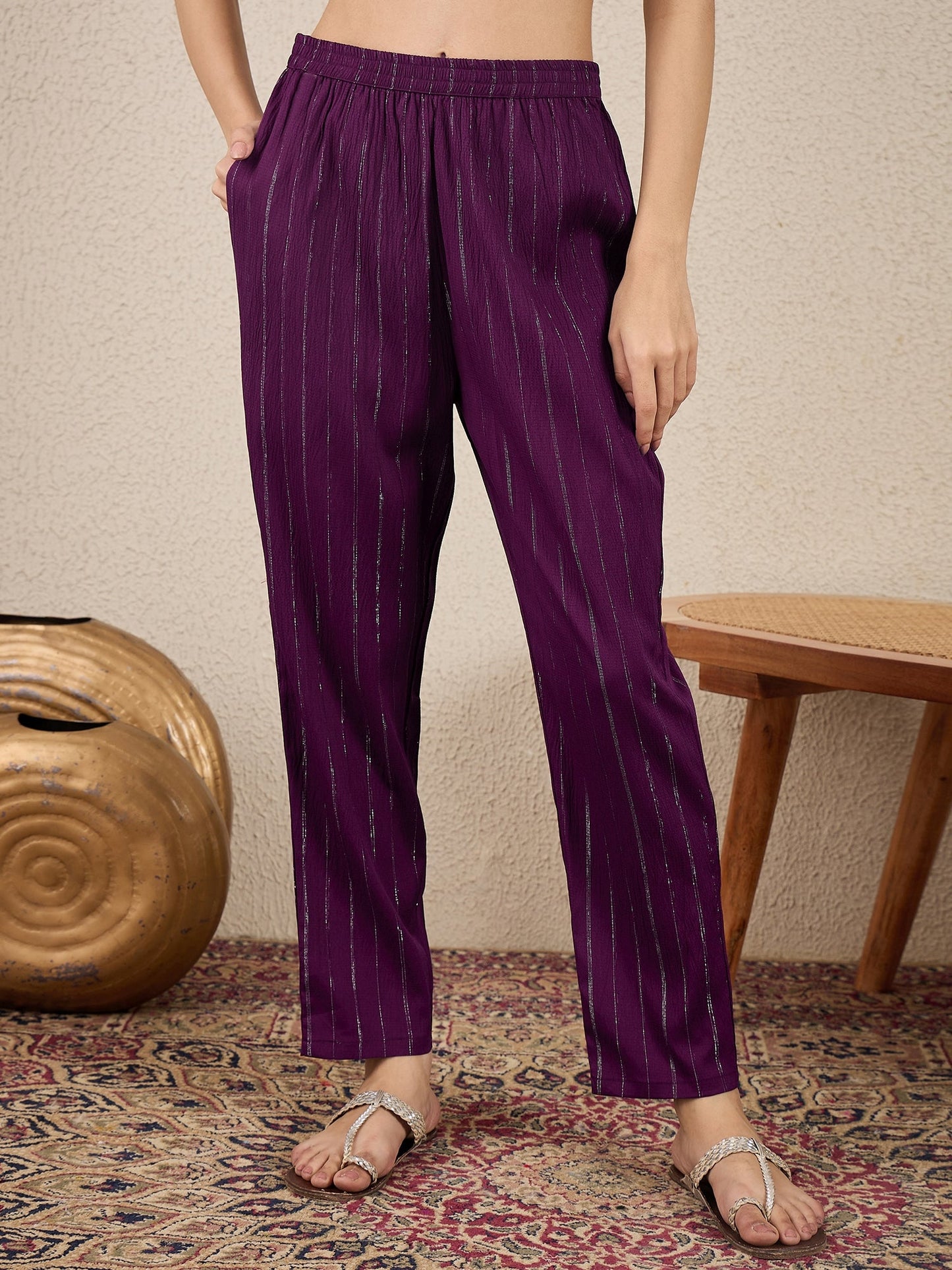 Samara Women's Office, Festive Wear Purple Straight Kurta & Pant, Co-ord Set - FitVibe Fashion