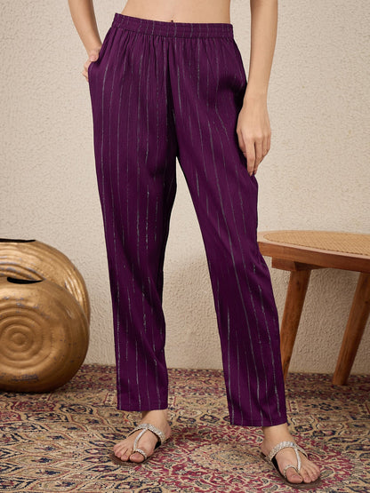 Samara Women's Office, Festive Wear Purple Straight Kurta & Pant, Co-ord Set - FitVibe Fashion