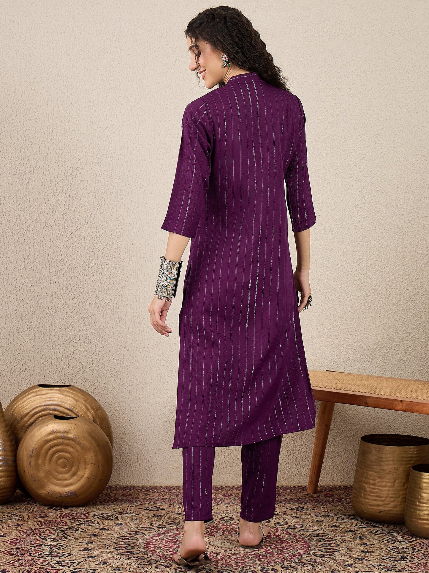 Samara Women's Office, Festive Wear Purple Straight Kurta & Pant, Co-ord Set - FitVibe Fashion