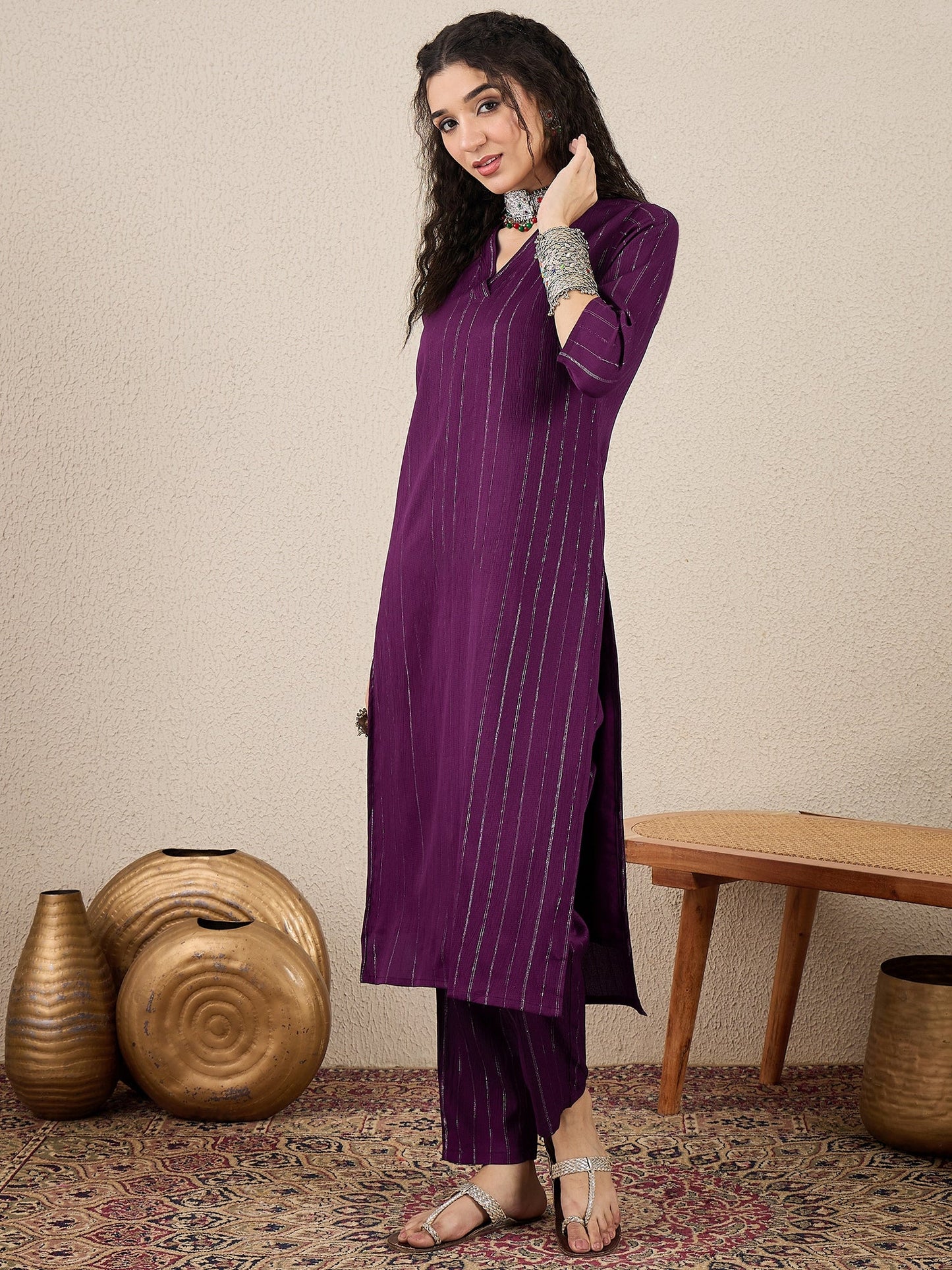 Samara Women's Office, Festive Wear Purple Straight Kurta & Pant, Co-ord Set - FitVibe Fashion