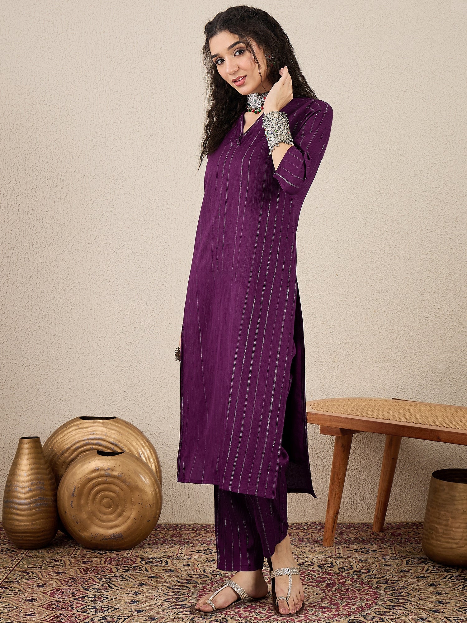 Samara Women's Office, Festive Wear Purple Straight Kurta & Pant, Co-ord Set - FitVibe Fashion