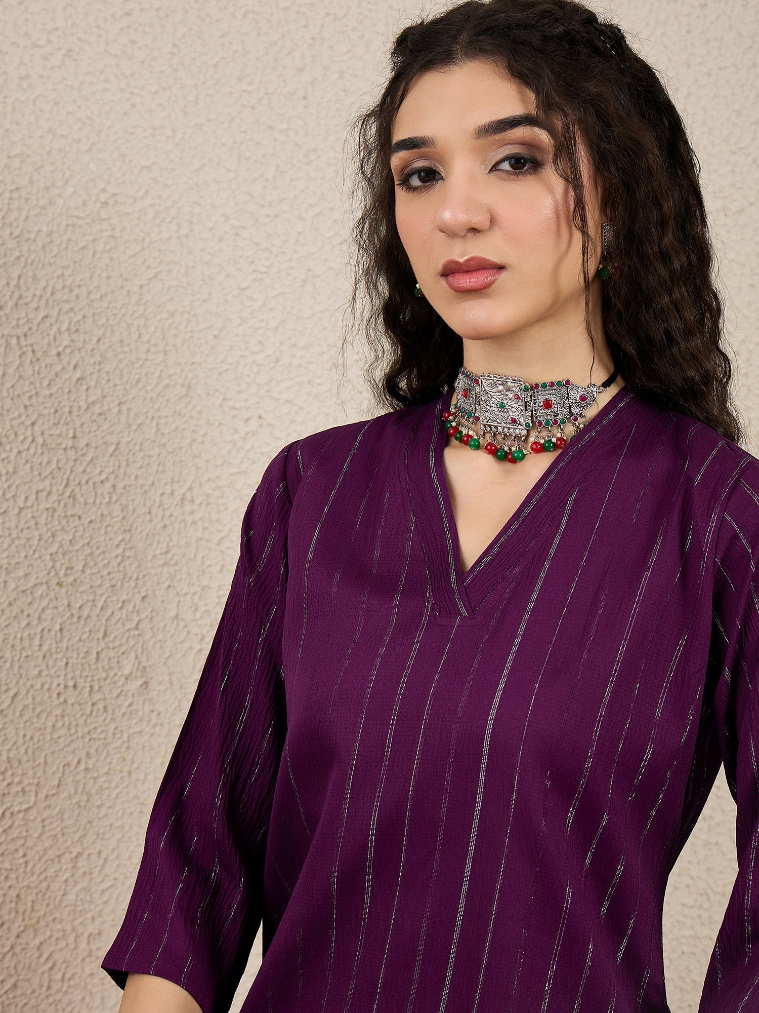 Samara Women's Office, Festive Wear Purple Straight Kurta & Pant, Co-ord Set - FitVibe Fashion