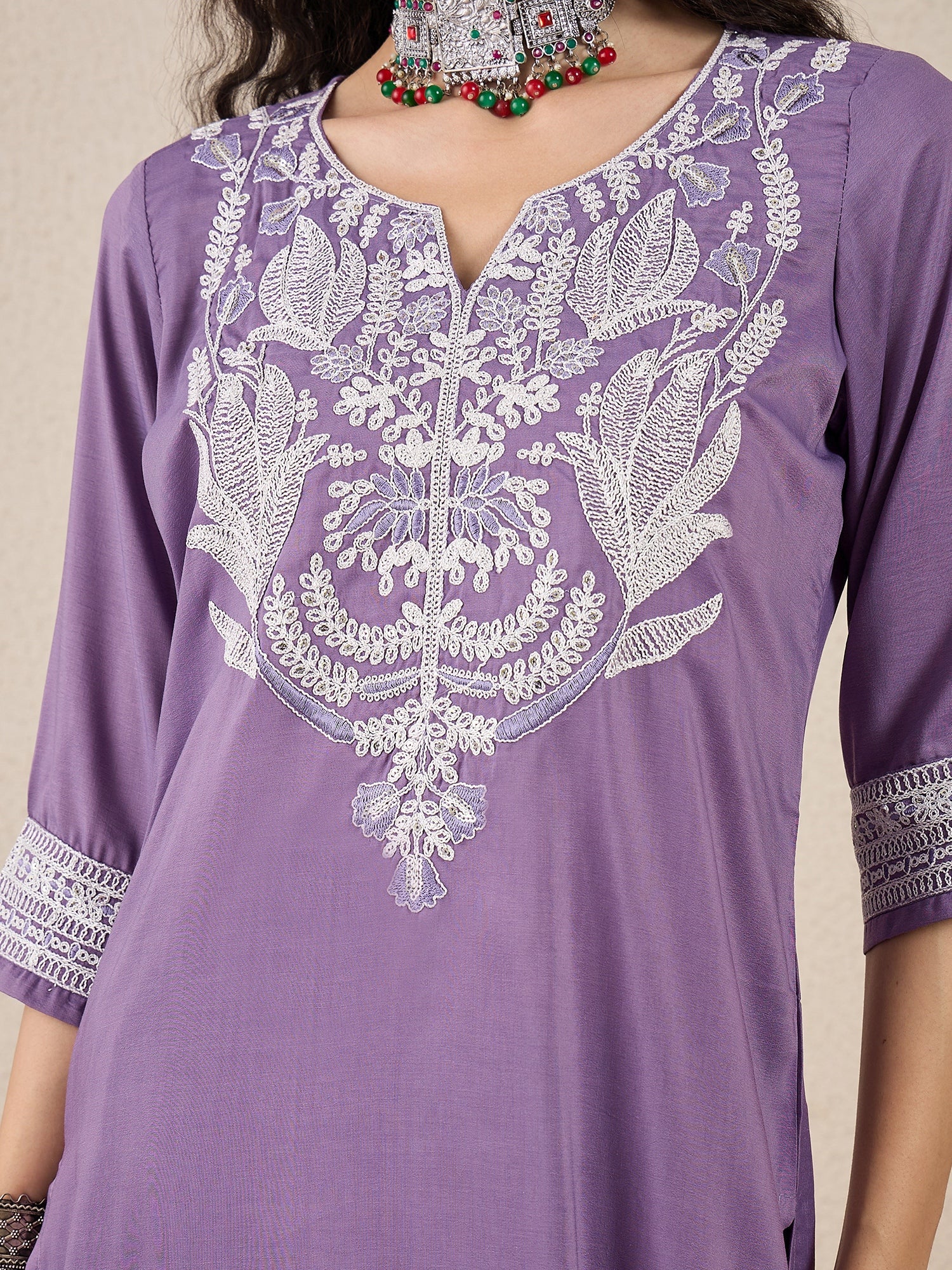 Ruhi Embroidery Design Silk Blend Straight Kurta With Trouser & Dupatta - FitVibe Fashion