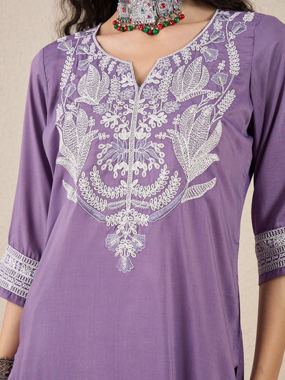 Ruhi Embroidery Design Silk Blend Straight Kurta With Trouser & Dupatta - FitVibe Fashion