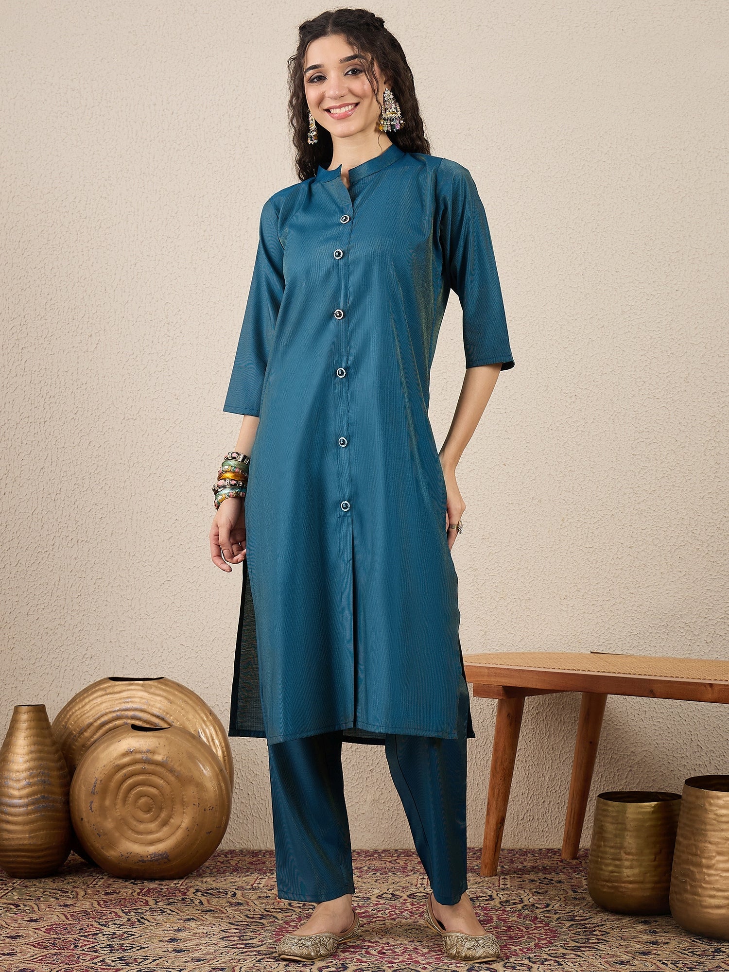 Suhani Teal Blue Silk Blend Women Ethnic Suit Sets - FitVibe Fashion