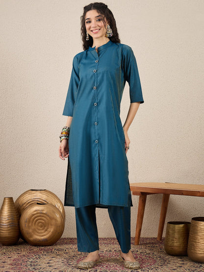 Suhani Teal Blue Silk Blend Women Ethnic Suit Sets - FitVibe Fashion