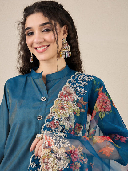 Suhani Teal Blue Silk Blend Women Ethnic Suit Sets - FitVibe Fashion