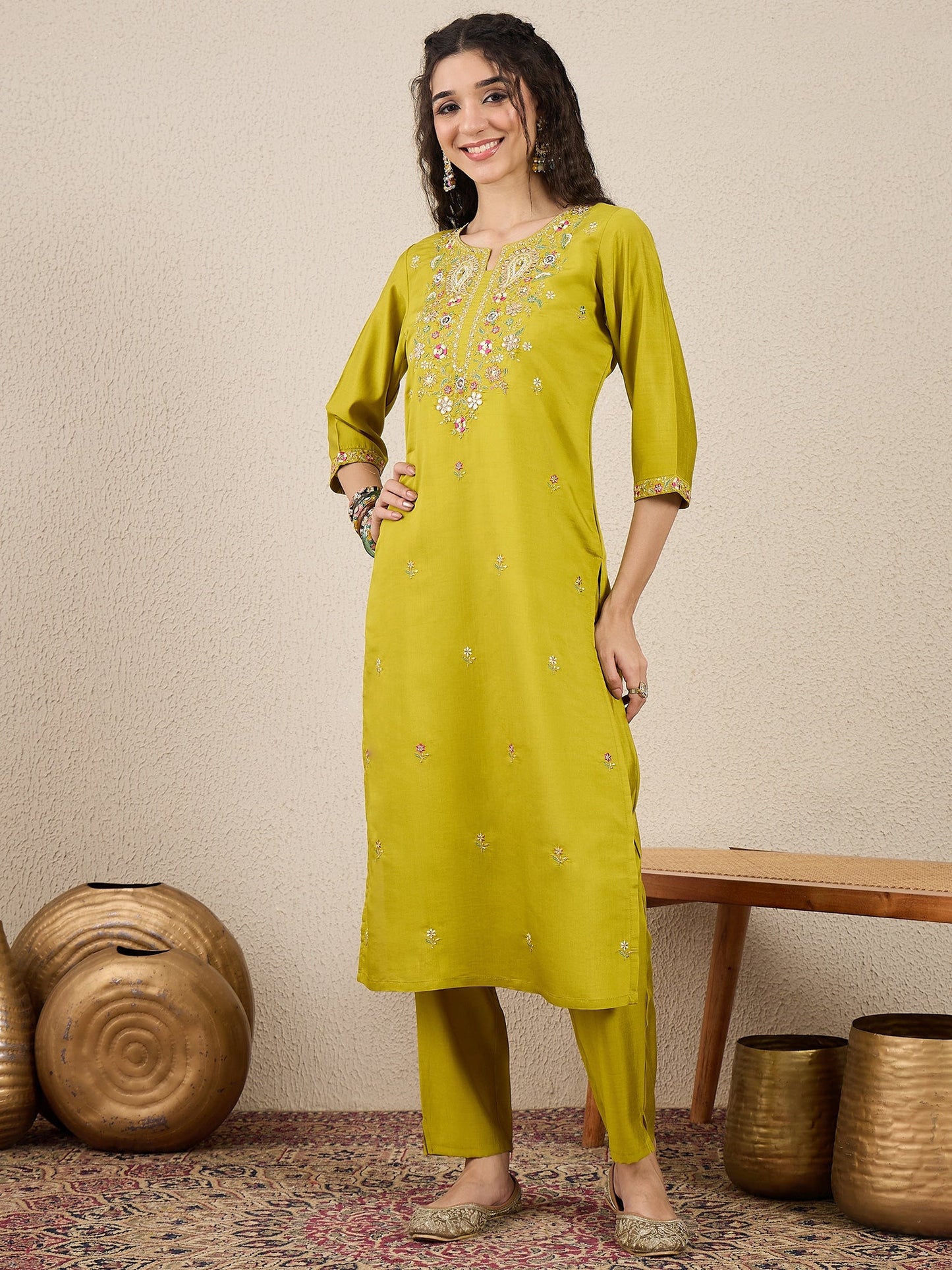 Nazakat Parrot green Kurta and Pant Dupatta Set - FitVibe Fashion