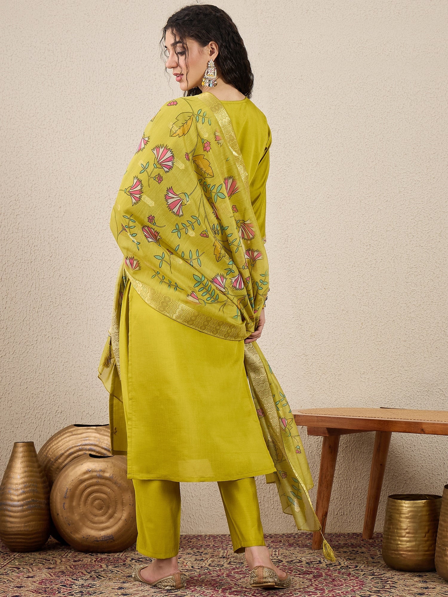 Nazakat Parrot green Kurta and Pant Dupatta Set - FitVibe Fashion
