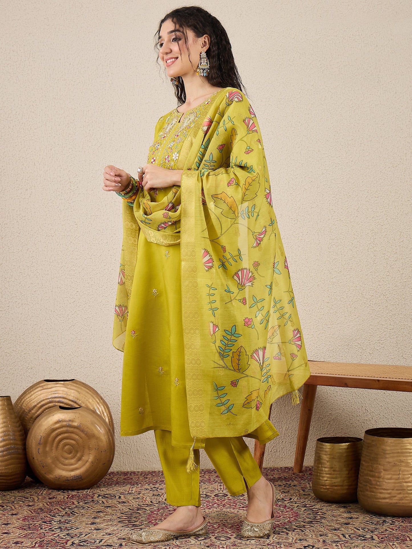 Nazakat Parrot green Kurta and Pant Dupatta Set - FitVibe Fashion