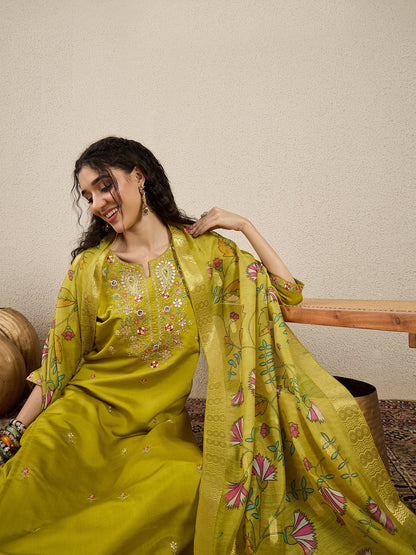 Nazakat Parrot green Kurta and Pant Dupatta Set - FitVibe Fashion