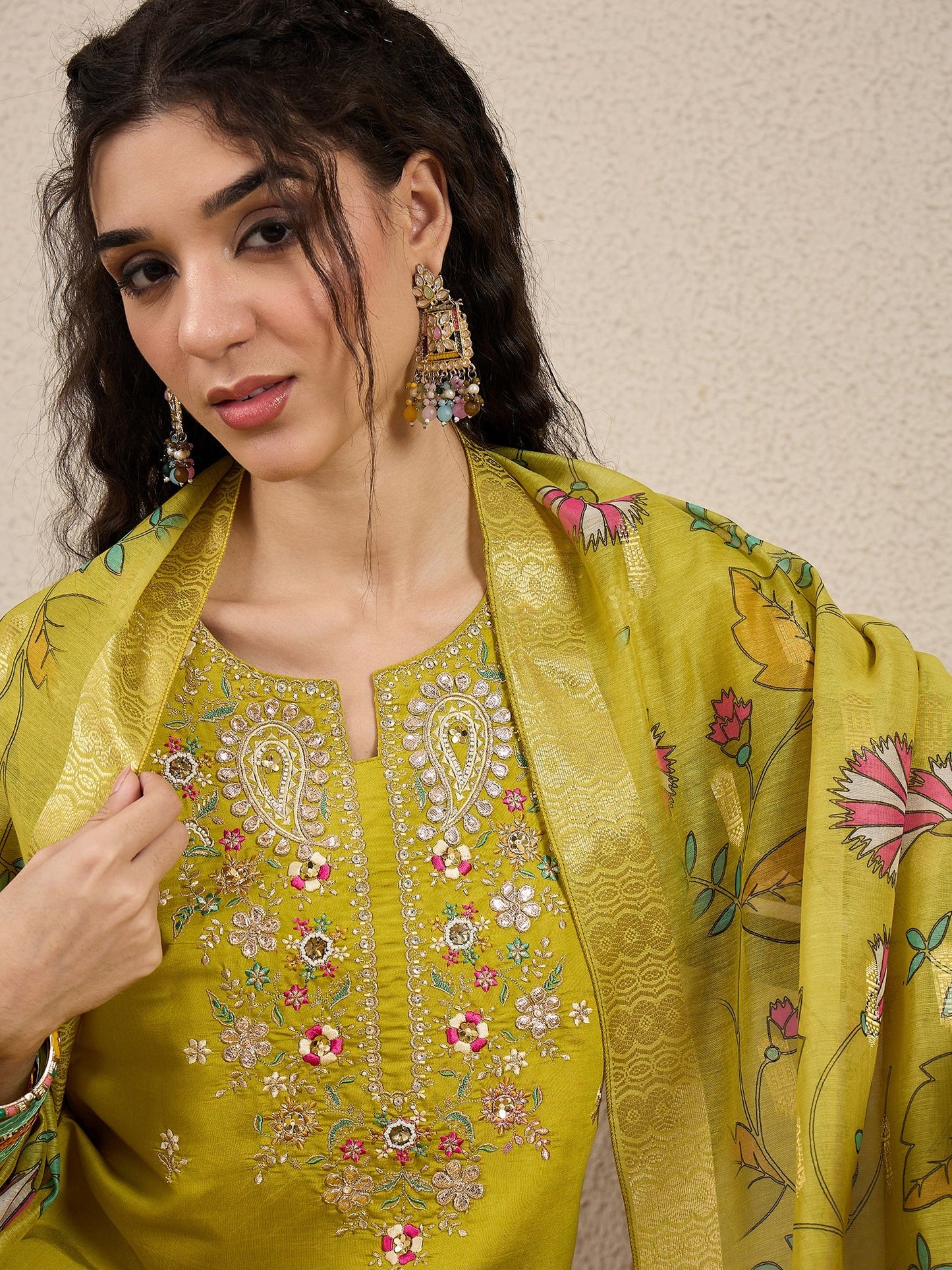 Nazakat Parrot green Kurta and Pant Dupatta Set - FitVibe Fashion