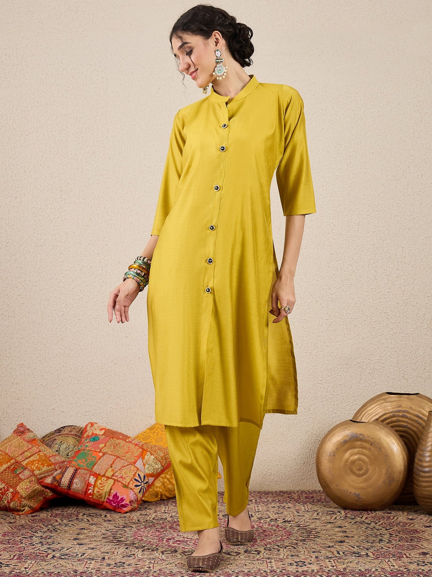 Suhani Yellow Silk Blend Women Ethnic Suit Sets - FitVibe Fashion