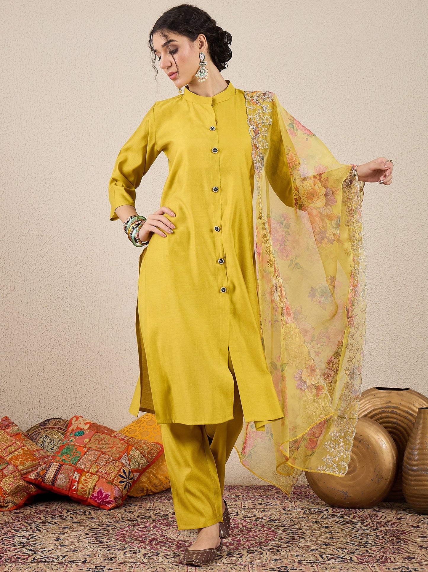 Suhani Yellow Silk Blend Women Ethnic Suit Sets - FitVibe Fashion