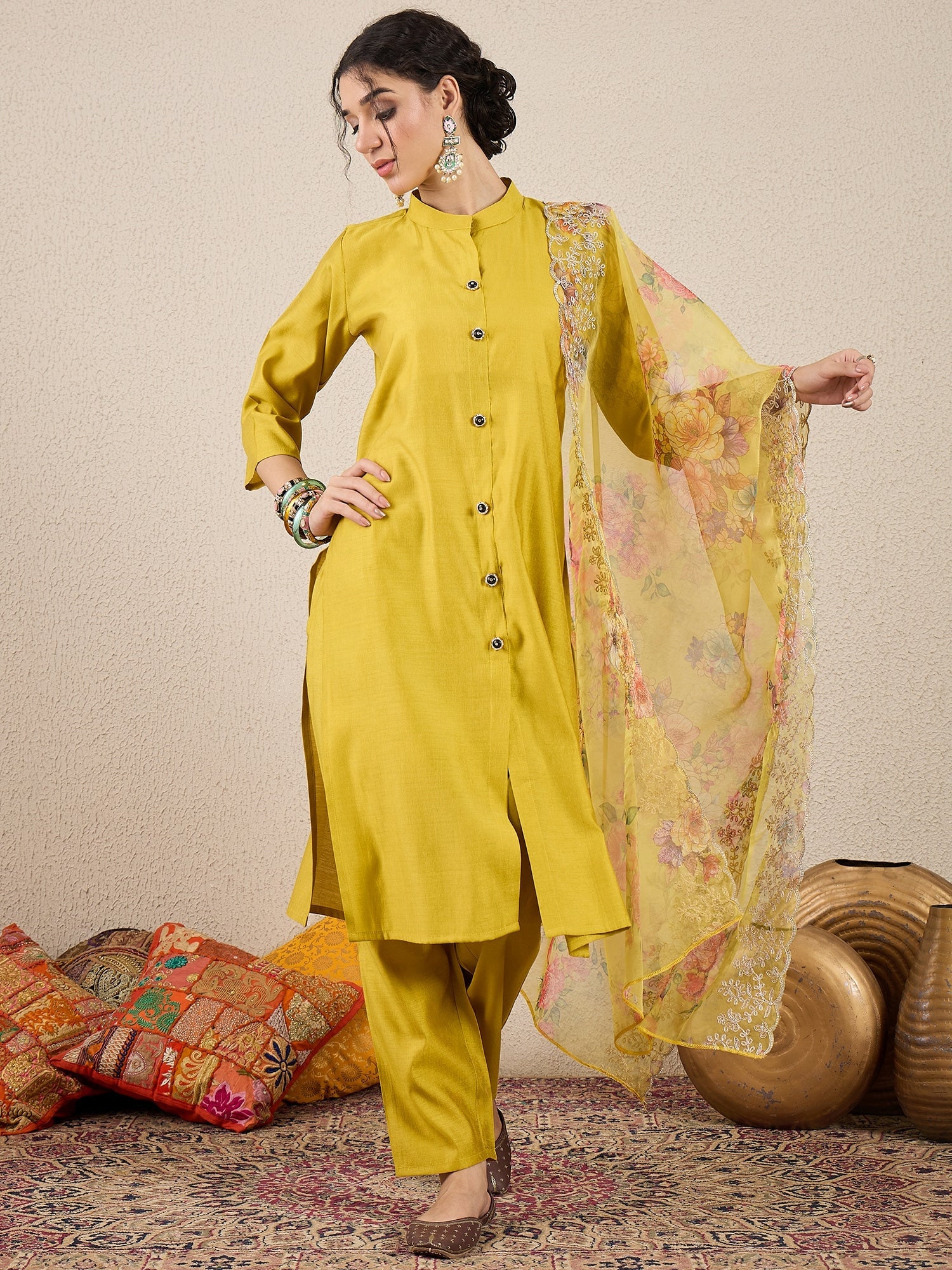 Suhani Yellow Silk Blend Women Ethnic Suit Sets - FitVibe Fashion