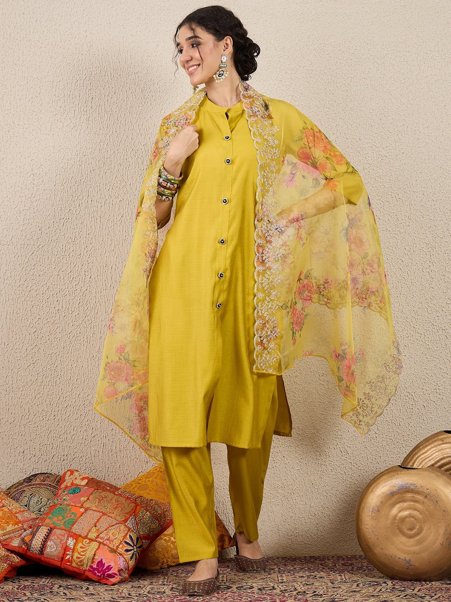 Suhani Yellow Silk Blend Women Ethnic Suit Sets - FitVibe Fashion