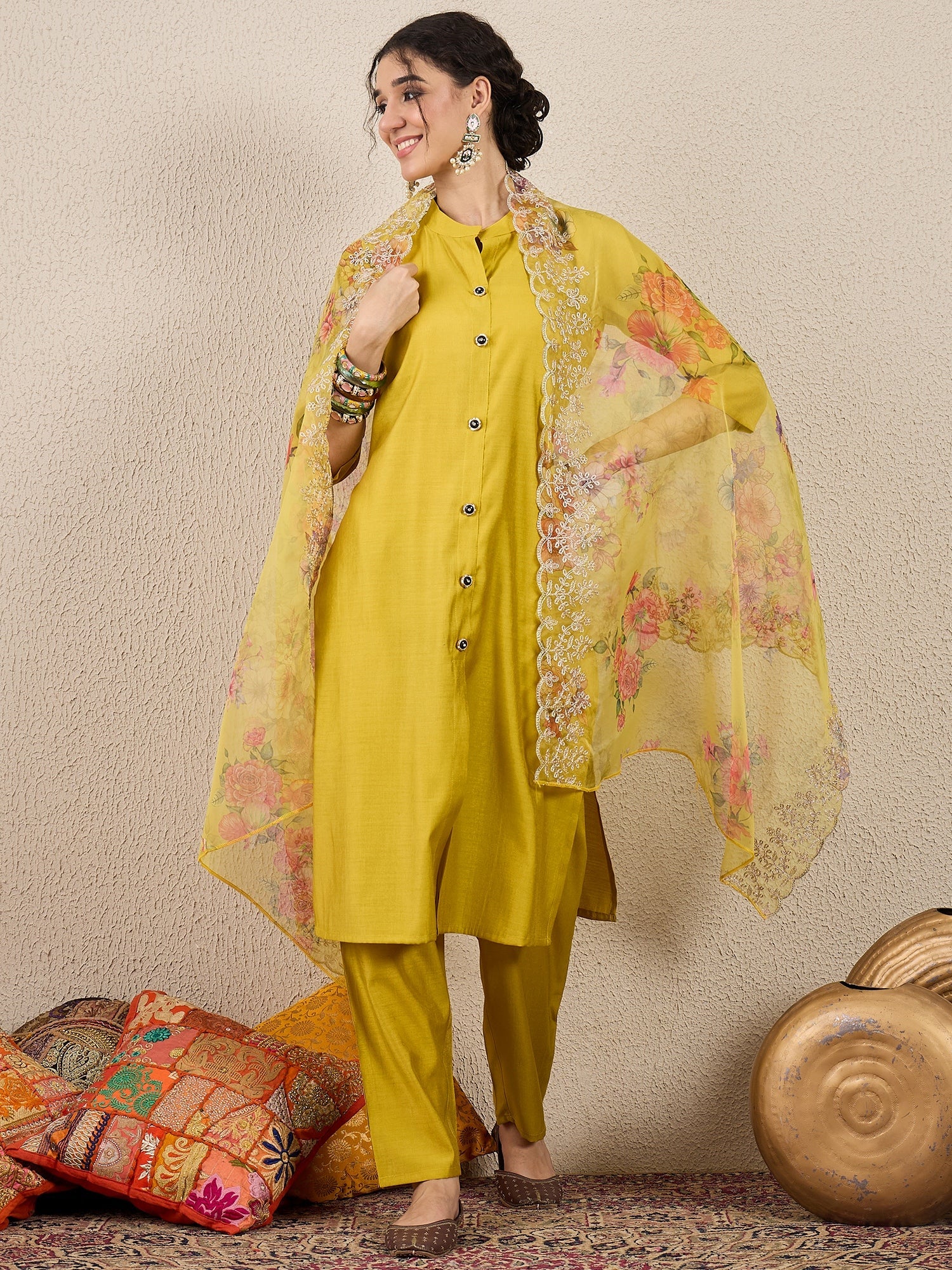 Suhani Yellow Silk Blend Women Ethnic Suit Sets - FitVibe Fashion