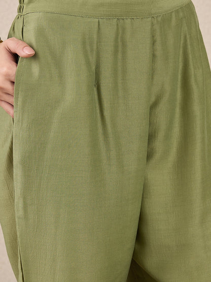 Shweta Festive Embroidered Russian Silk Mehndi Anarkali Set - FitVibe Fashion