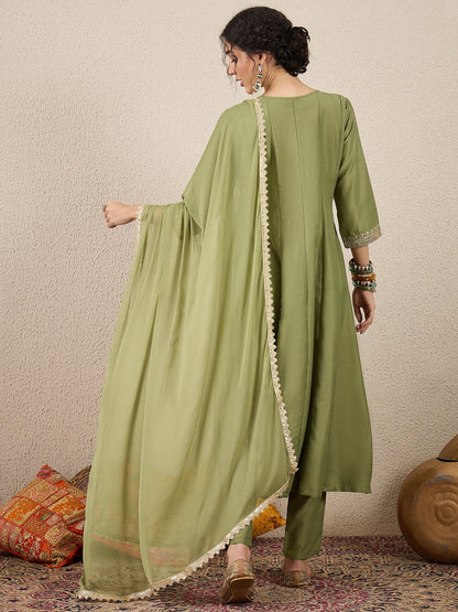 Shweta Festive Embroidered Russian Silk Mehndi Anarkali Set - FitVibe Fashion