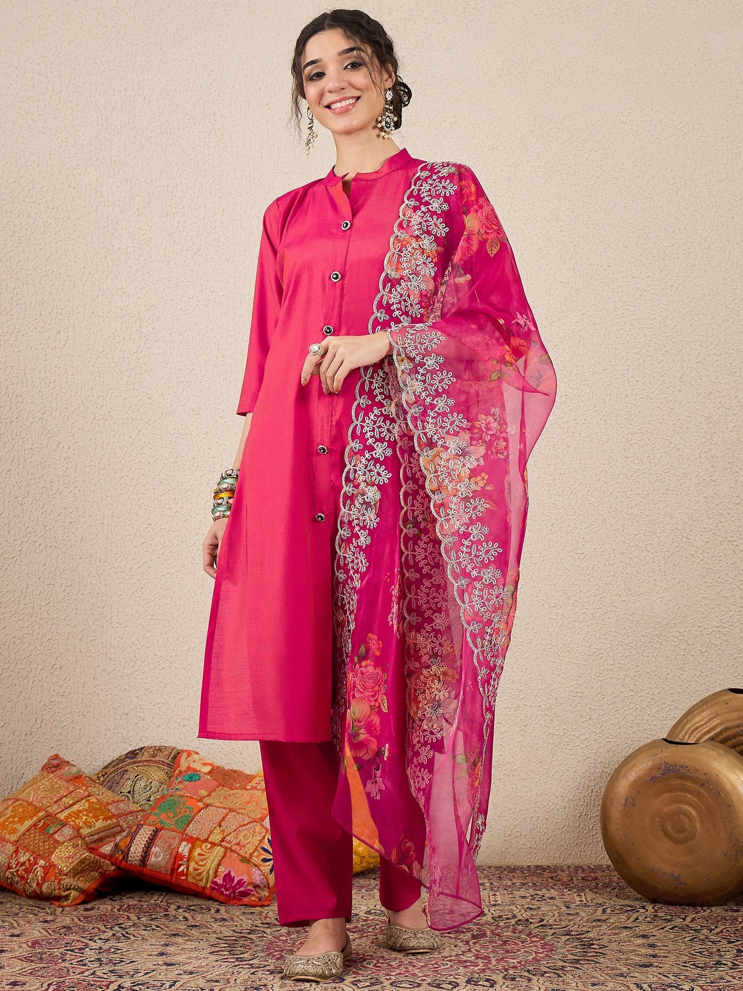 Suhani Rani Pink Silk Blend Women Ethnic Suit Sets - FitVibe Fashion