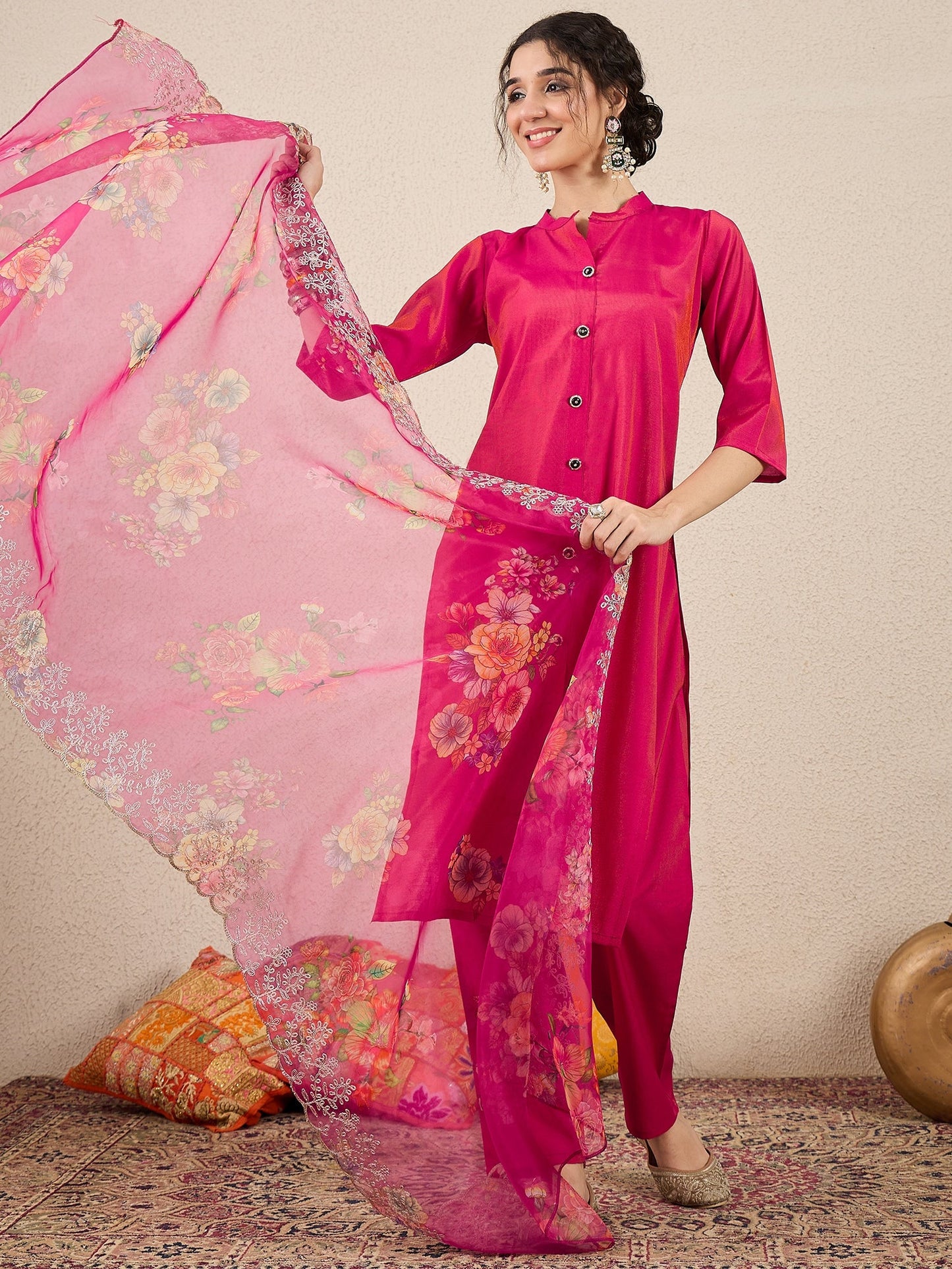 Suhani Rani Pink Silk Blend Women Ethnic Suit Sets - FitVibe Fashion