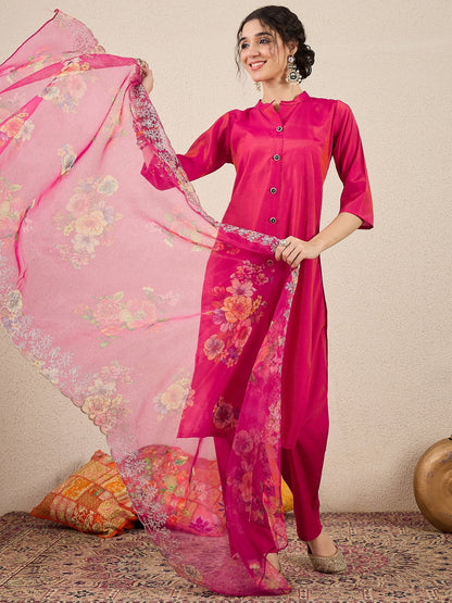 Suhani Rani Pink Silk Blend Women Ethnic Suit Sets - FitVibe Fashion