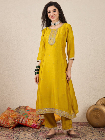 Myra Yellow Silk Blend Embroidered Anarkali Set - FitVibe Fashion