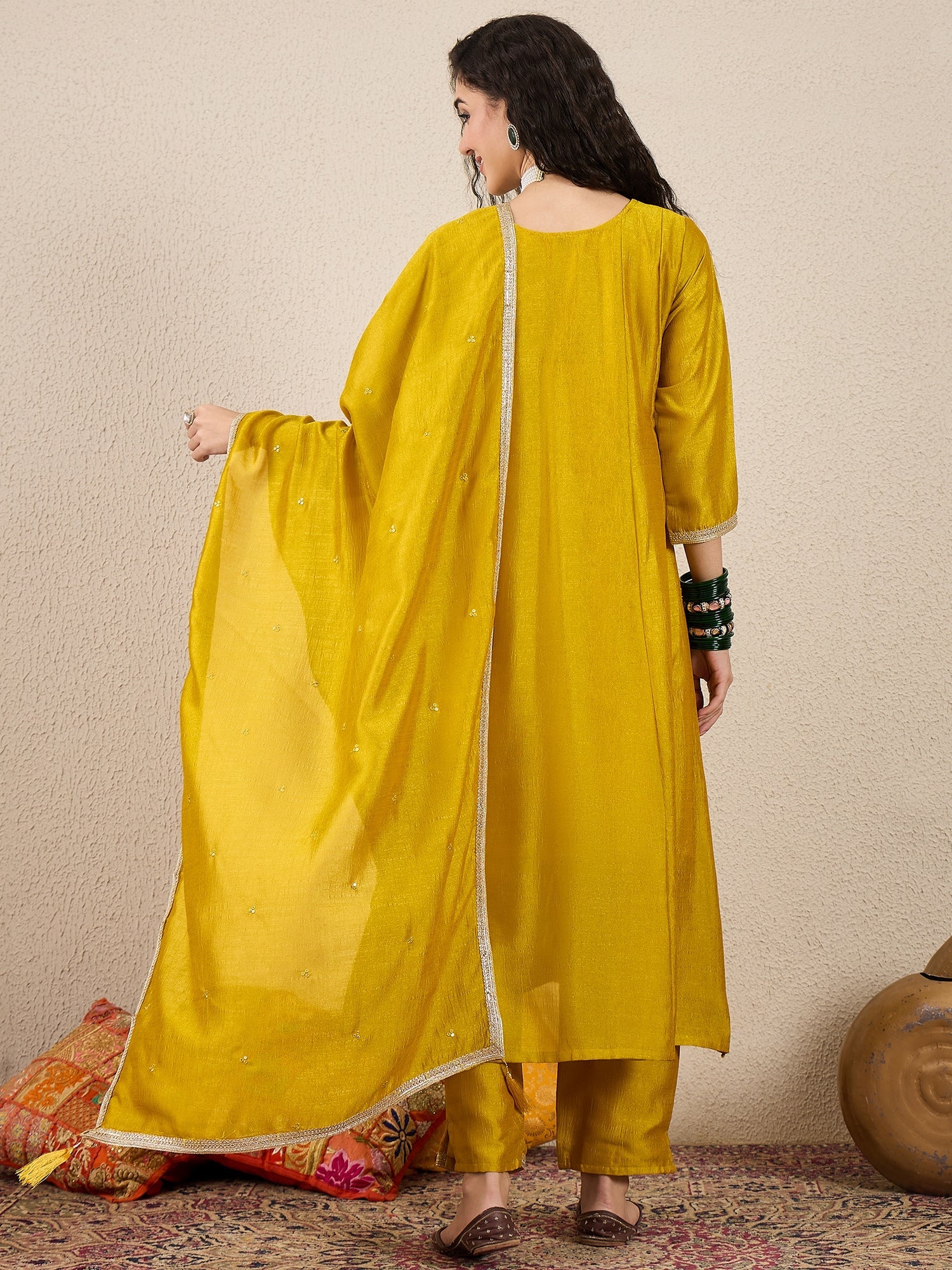 Myra Yellow Silk Blend Embroidered Anarkali Set - FitVibe Fashion