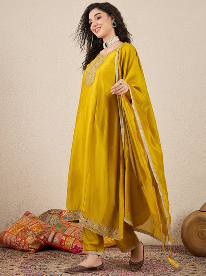 Myra Yellow Silk Blend Embroidered Anarkali Set - FitVibe Fashion