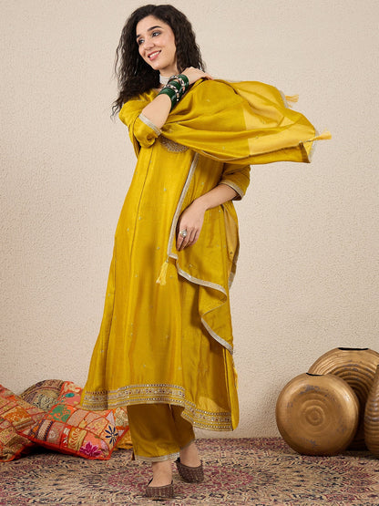 Myra Yellow Silk Blend Embroidered Anarkali Set - FitVibe Fashion