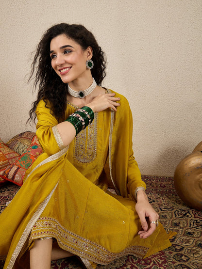 Myra Yellow Silk Blend Embroidered Anarkali Set - FitVibe Fashion