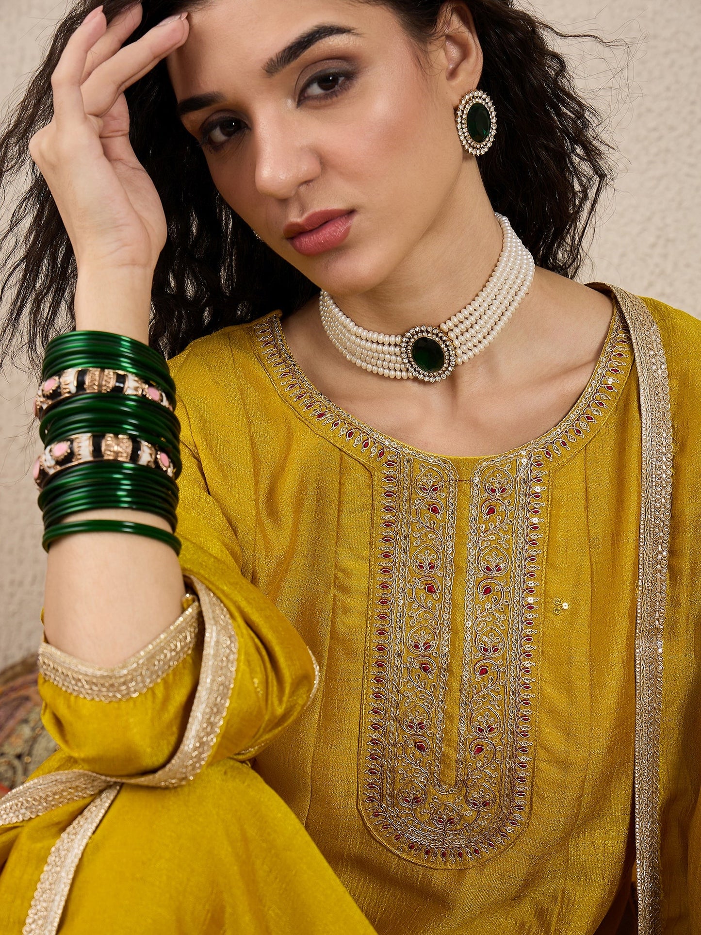 Myra Yellow Silk Blend Embroidered Anarkali Set - FitVibe Fashion