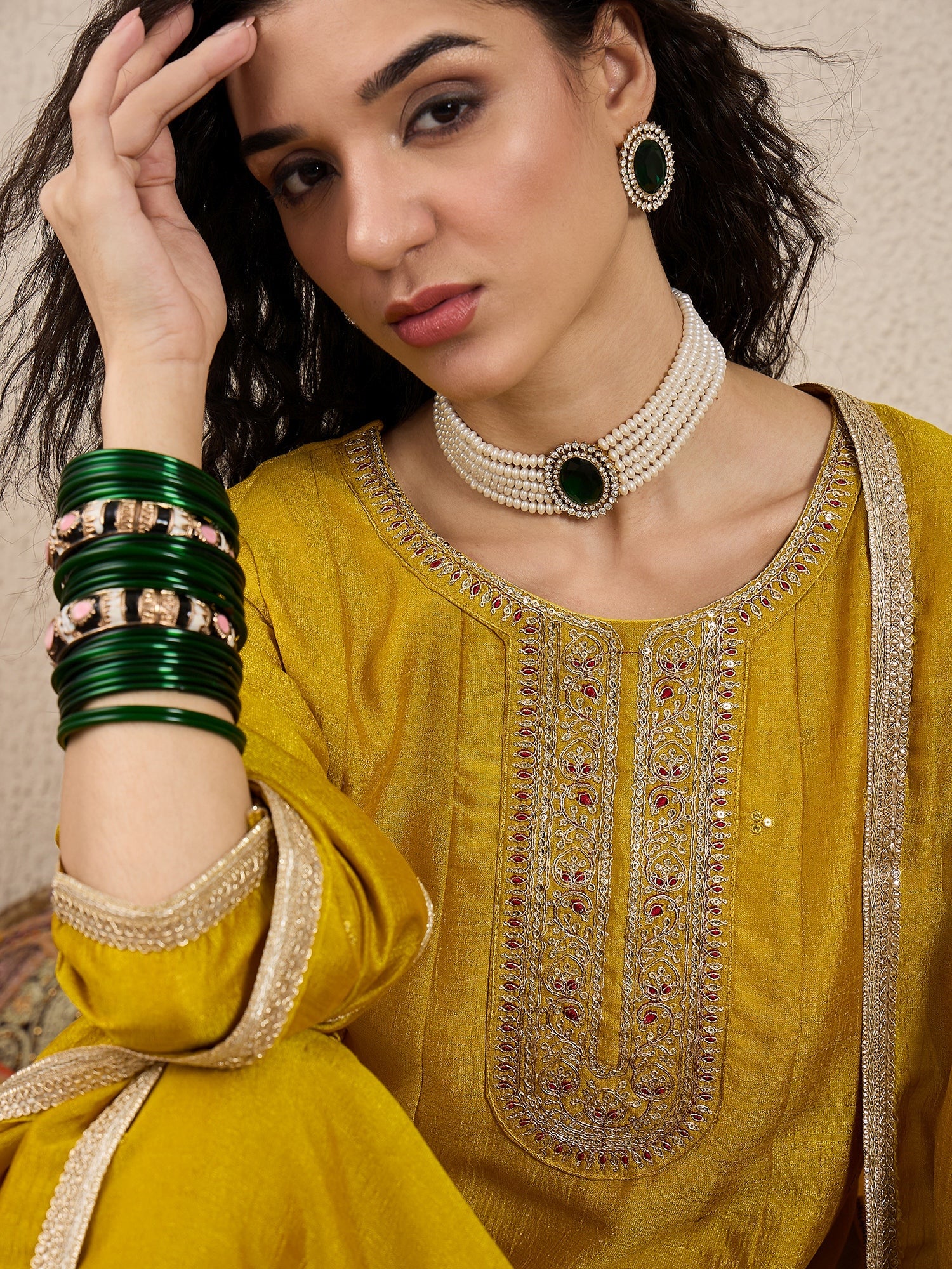 Myra Yellow Silk Blend Embroidered Anarkali Set - FitVibe Fashion