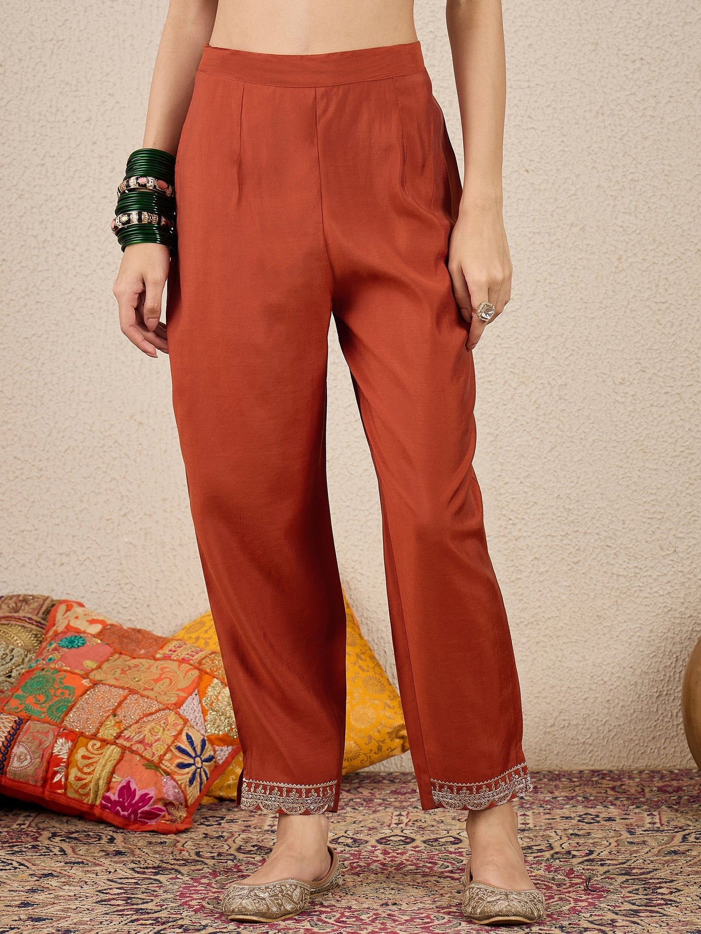 Golden Husk Peach Embroidered Silk Blend Anarkali Suit Set With Dupatta - FitVibe Fashion