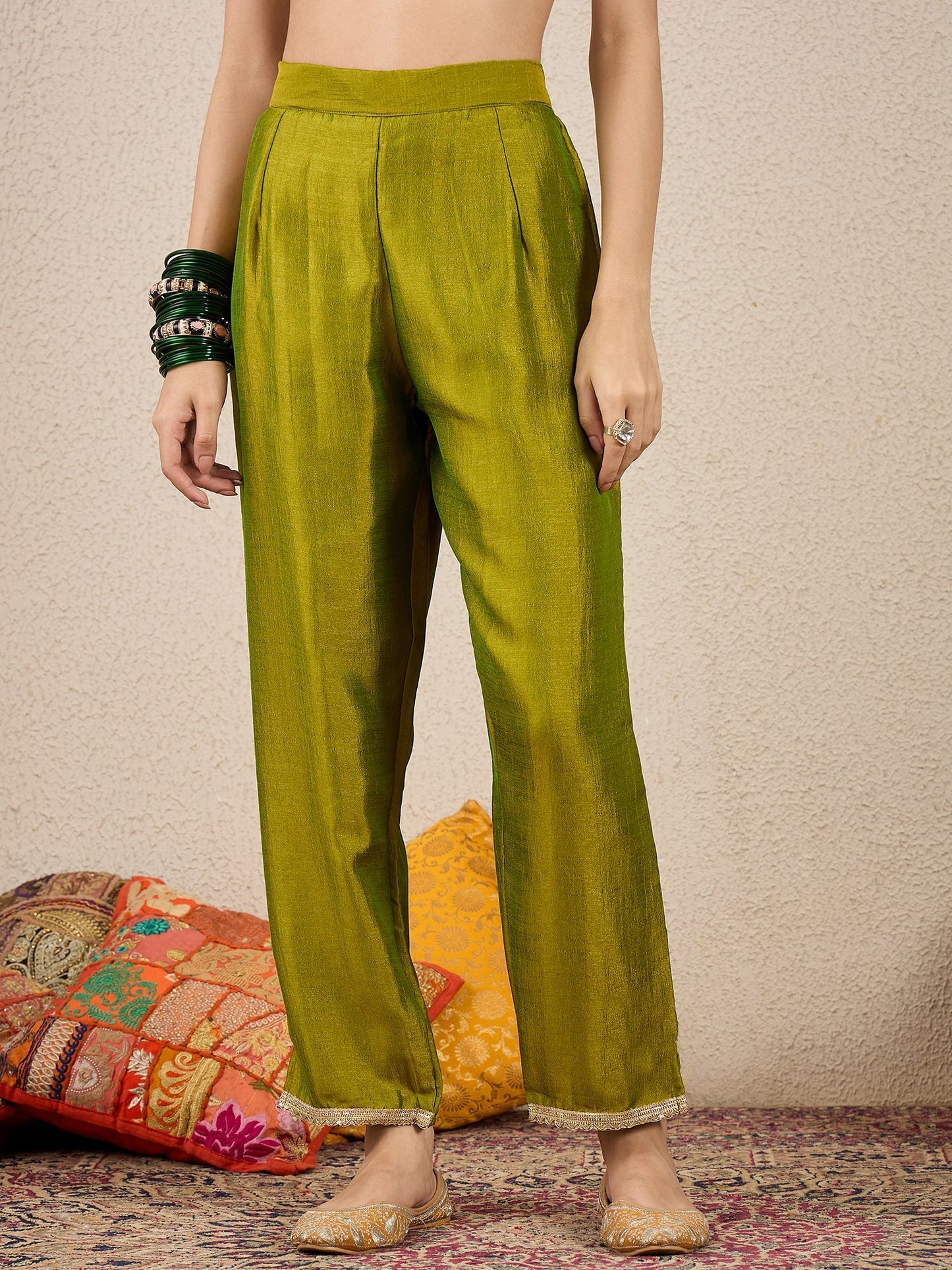 Ziva Women Anarkali Kurta and Pant Dupatta Sets Silk Blend Fabric with Embroidery - FitVibe Fashion