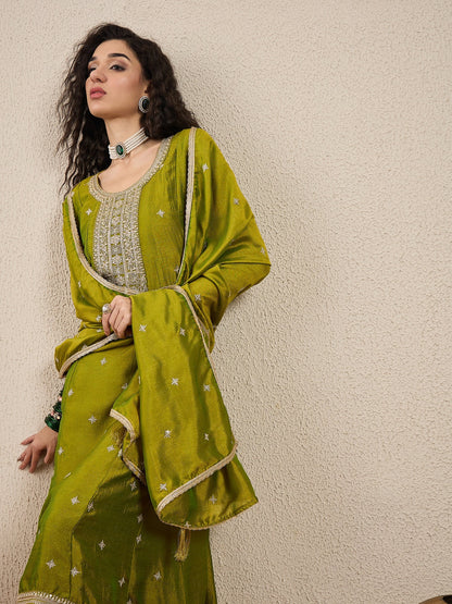 Ziva Women Anarkali Kurta and Pant Dupatta Sets Silk Blend Fabric with Embroidery - FitVibe Fashion