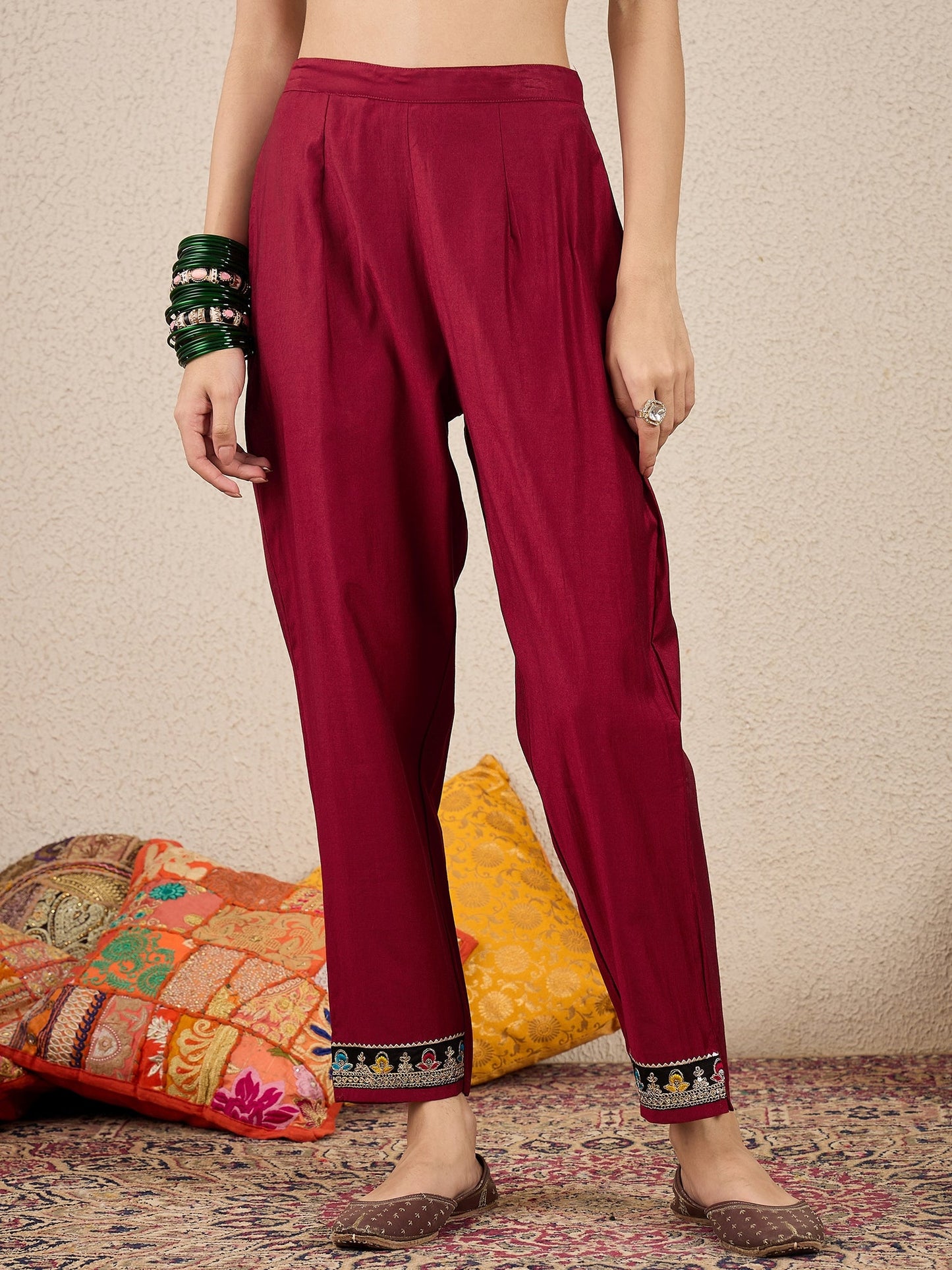 Ruchita Embroidery Straight Maroon Kurta & Pant with Dupatta Set - FitVibe Fashion