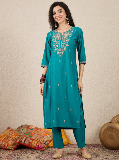 Nazakat Rama Kurta and Pant Dupatta Set - FitVibe Fashion
