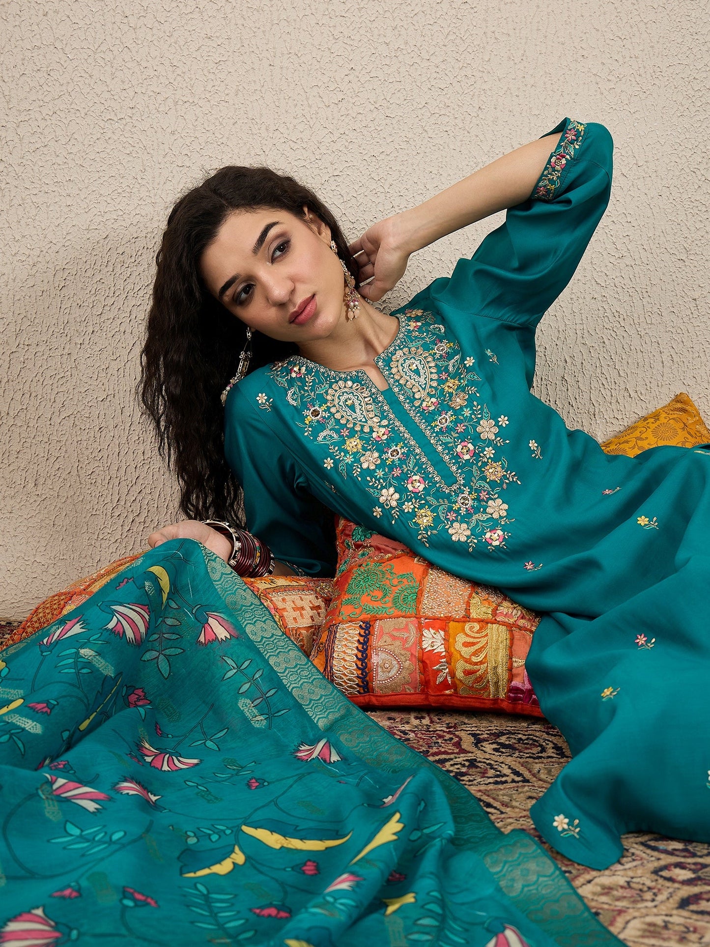 Nazakat Rama Kurta and Pant Dupatta Set - FitVibe Fashion