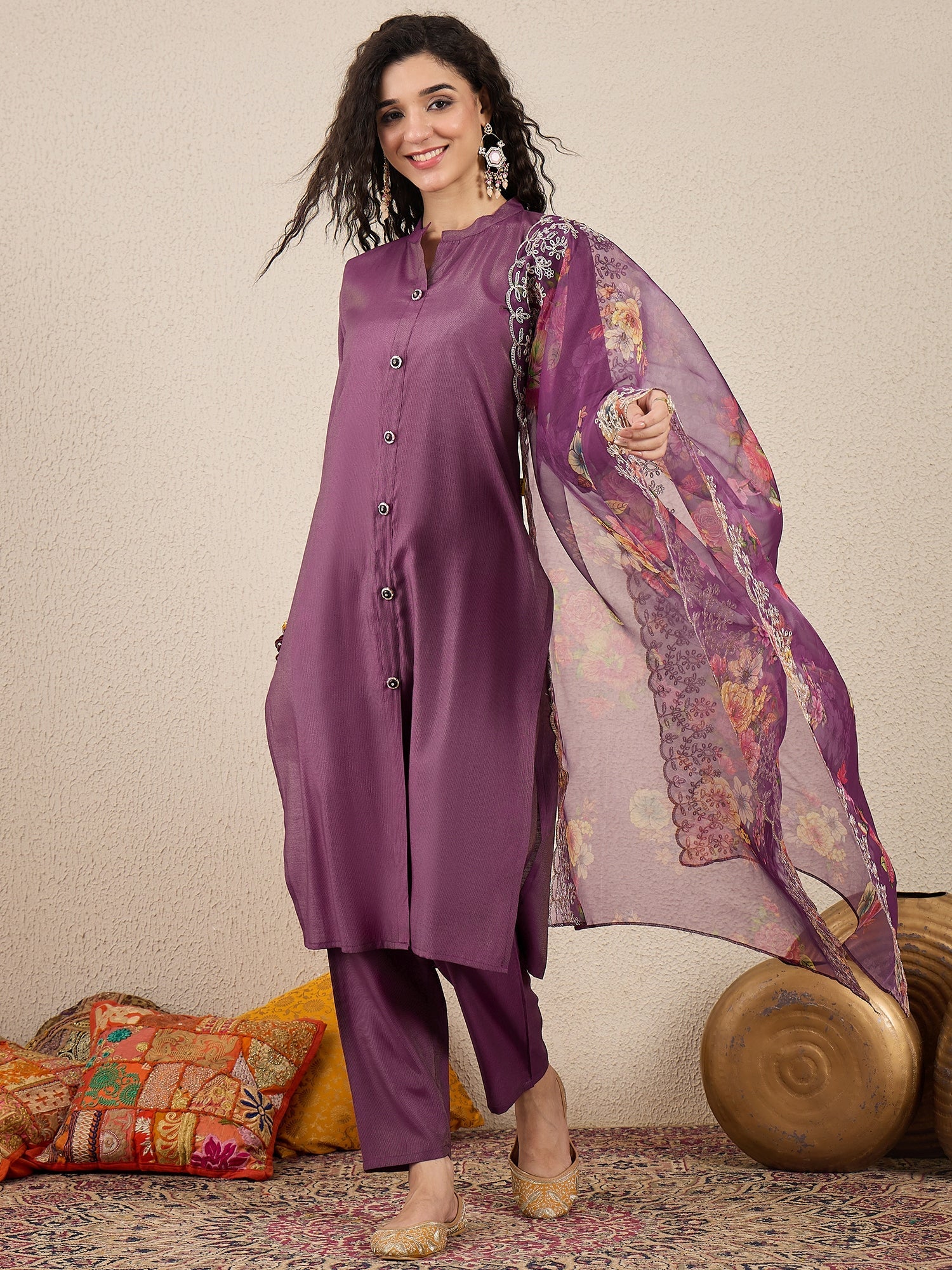 Suhani Purple Silk Blend Women Ethnic Suit Sets - FitVibe Fashion