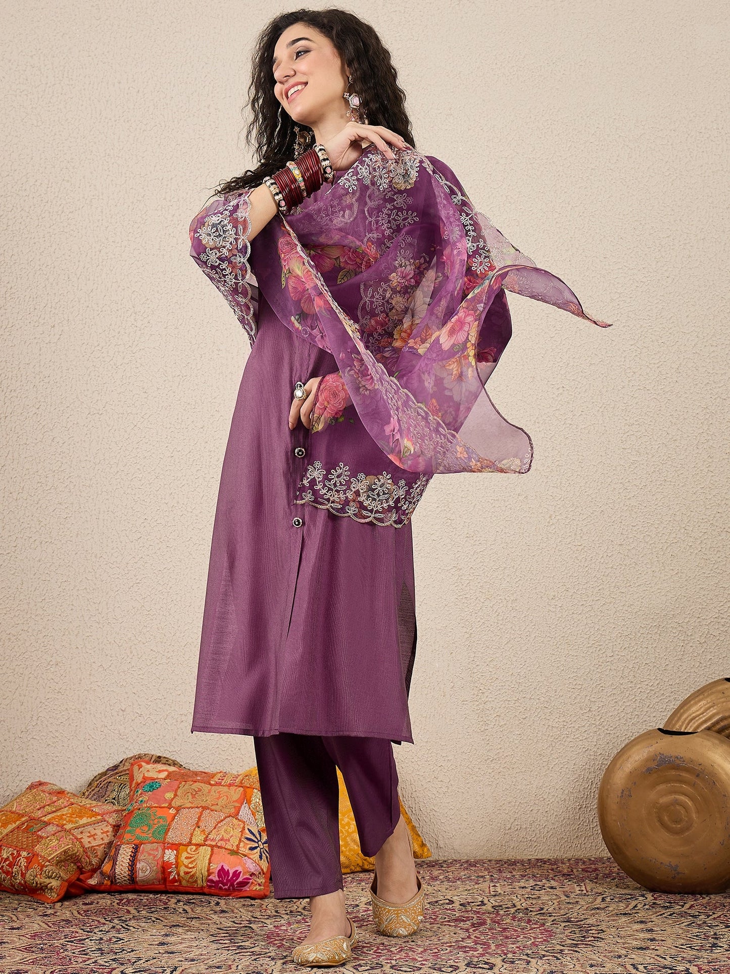 Suhani Purple Silk Blend Women Ethnic Suit Sets - FitVibe Fashion