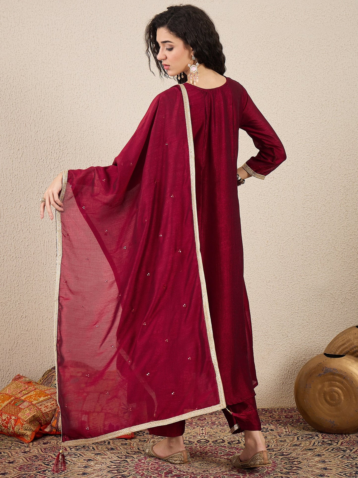 Myra Maroon Silk Blend Embroidered Anarkali Set - FitVibe Fashion